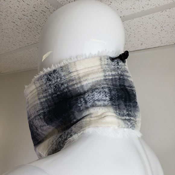 Eddie Bauer Winter Fleece Neck Warmer Shell Lining with Pull String Plaid Print - Picture 6 of 12